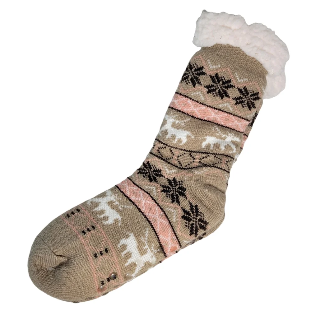 pink and tan knit slipper socks New